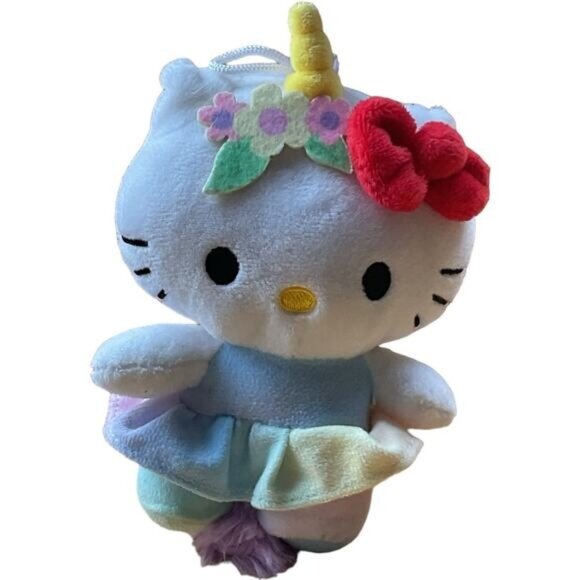 Hello Kitty Unicorn Plush 5.5" Sanrio 2018 Rainbow Pastel Stuffed Toy - Picture 1 of 3